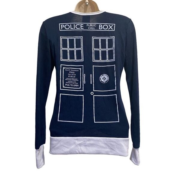 Dr. Who Call Box Phone Booth Lightweight Cardigan Blue Sz S - Picture 3 of 8
